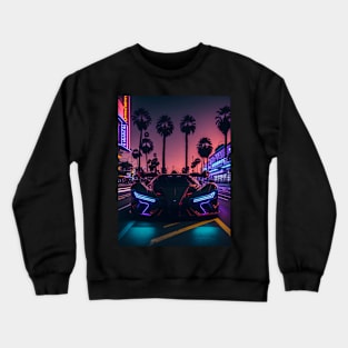 Dark Neon Sports Car in Beach Neon City Crewneck Sweatshirt